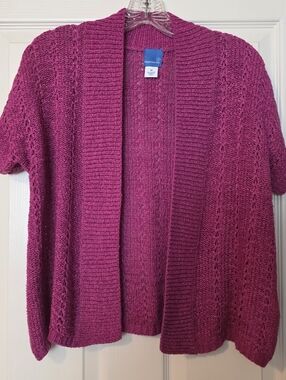 Sapphire Star Cardigan Short Sleeve Open Front Knit Sweater - Magenta Sz M